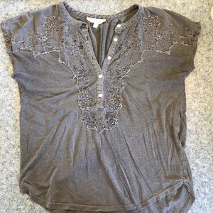 LUCKY BRAND Slub Knit Embroidered Henley T-Shirt